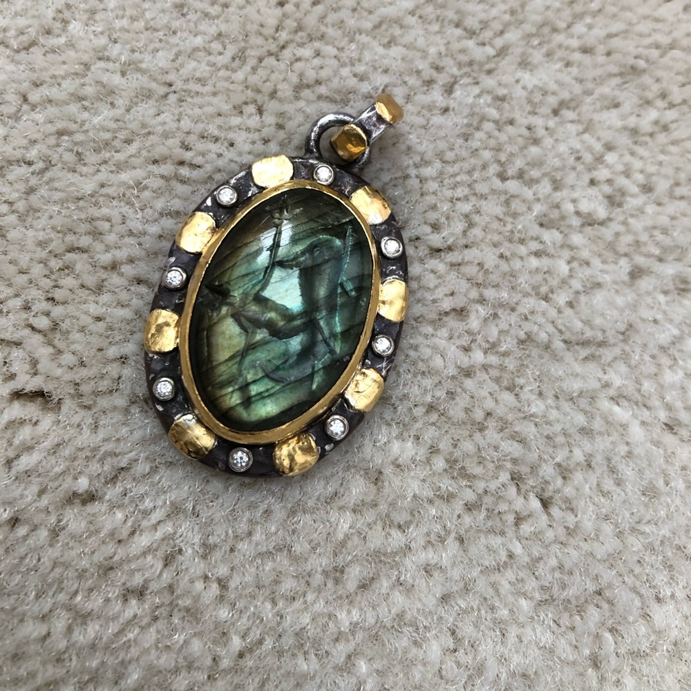 LABRADORITE PENDANT DIAMOND AND STERLING - Picture 7 of 8